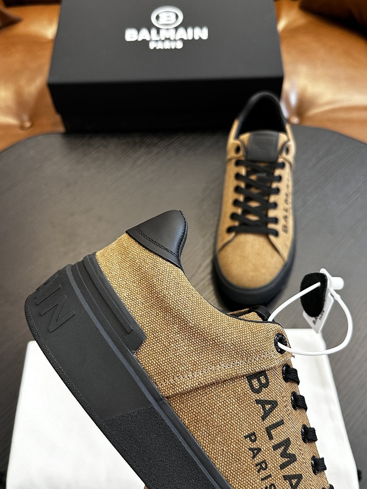 Balmain Tan and Black B-Skate Sneakers